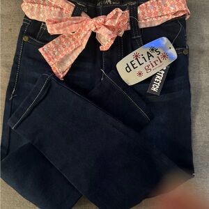 dELiA*s Dark Blue Jeans with Floral Pink Belt